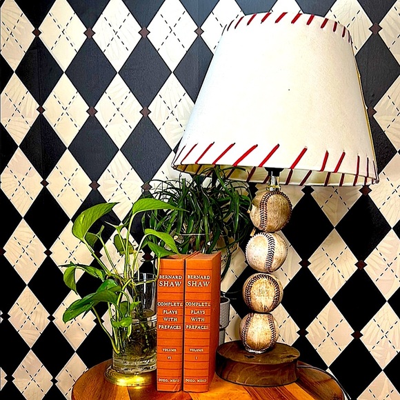Vintage Baseball Table Lamp with Red Stitch Shade – Americana Sports Decor - Picture 14 of 15